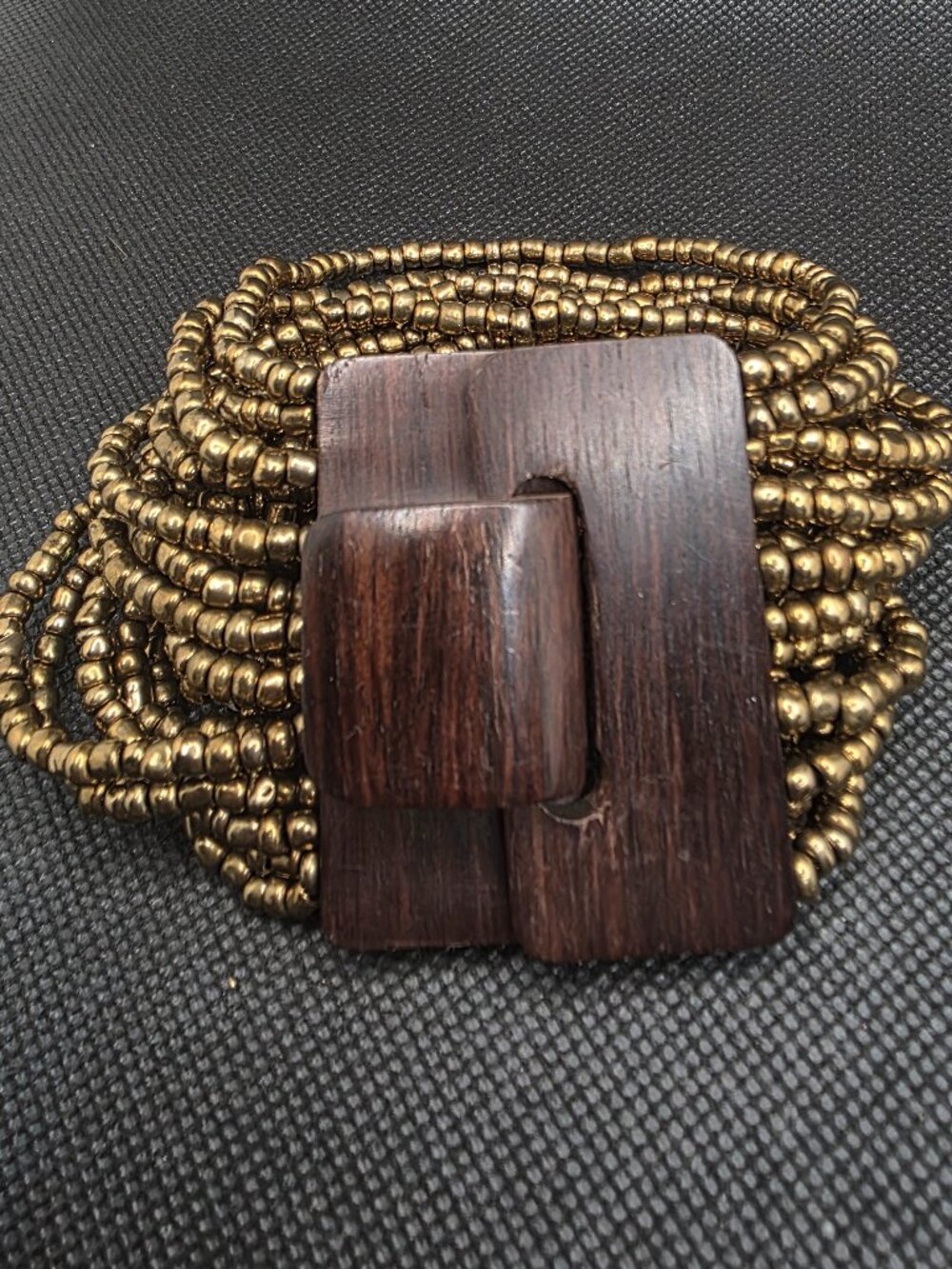 Boho Gold Tone Beaded Bracelet Wood Accent Made in Indonesia 8”